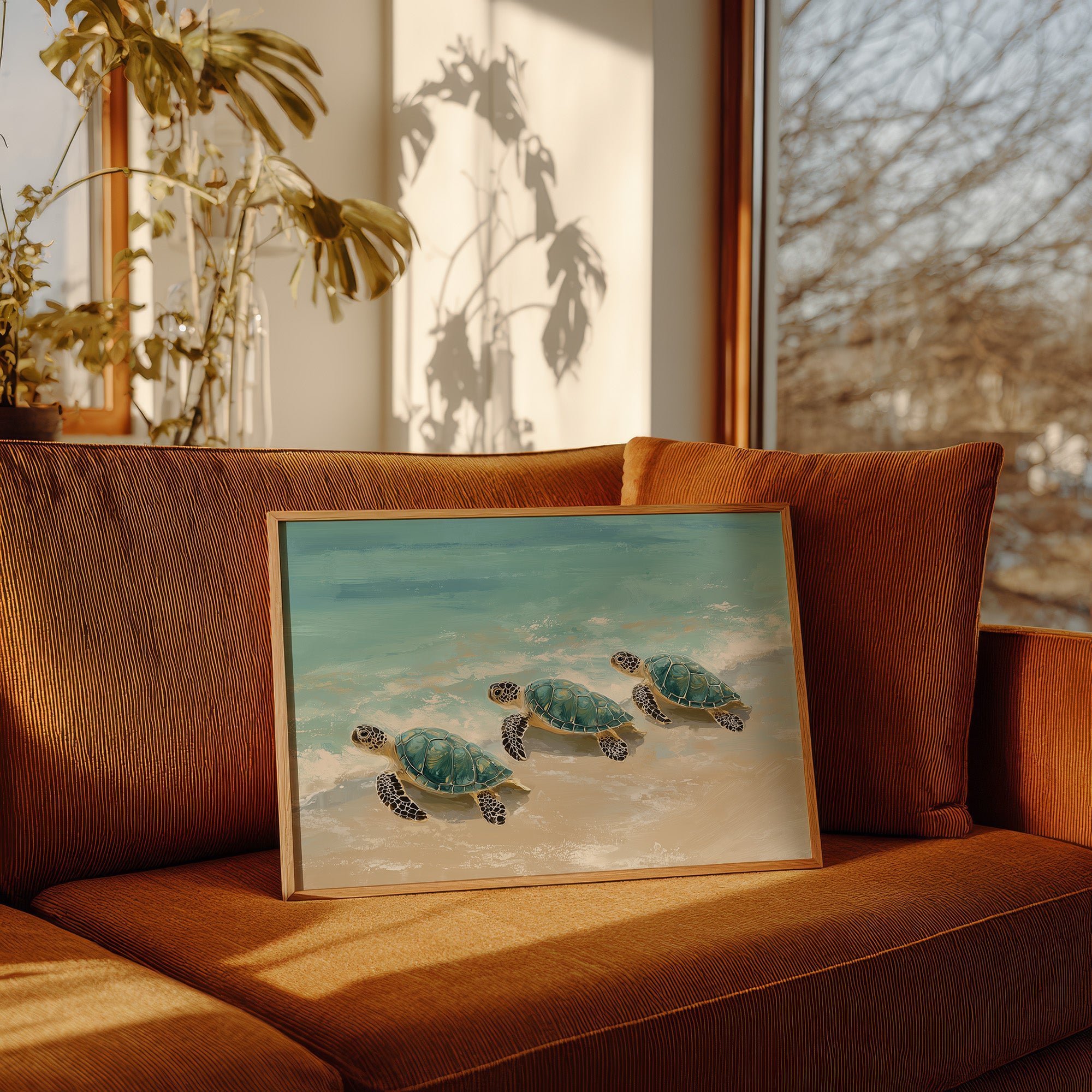 Sea Turtles Drift Through Turquoise