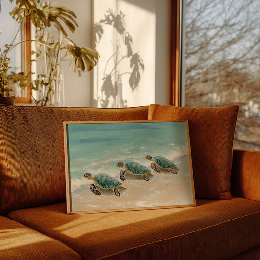 Sea Turtles Drift Through Turquoise