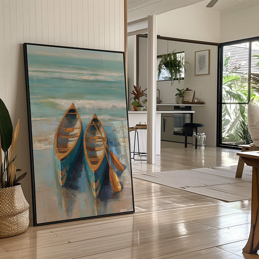 Canoes Rest On Misty Shores