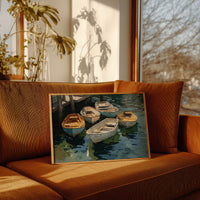 Boats Rest In Harbor Blue