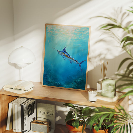 Azure Hunter Beneath Sunlit Waves