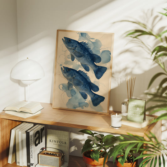 Indigo Swimmers Through Watercolor Currents