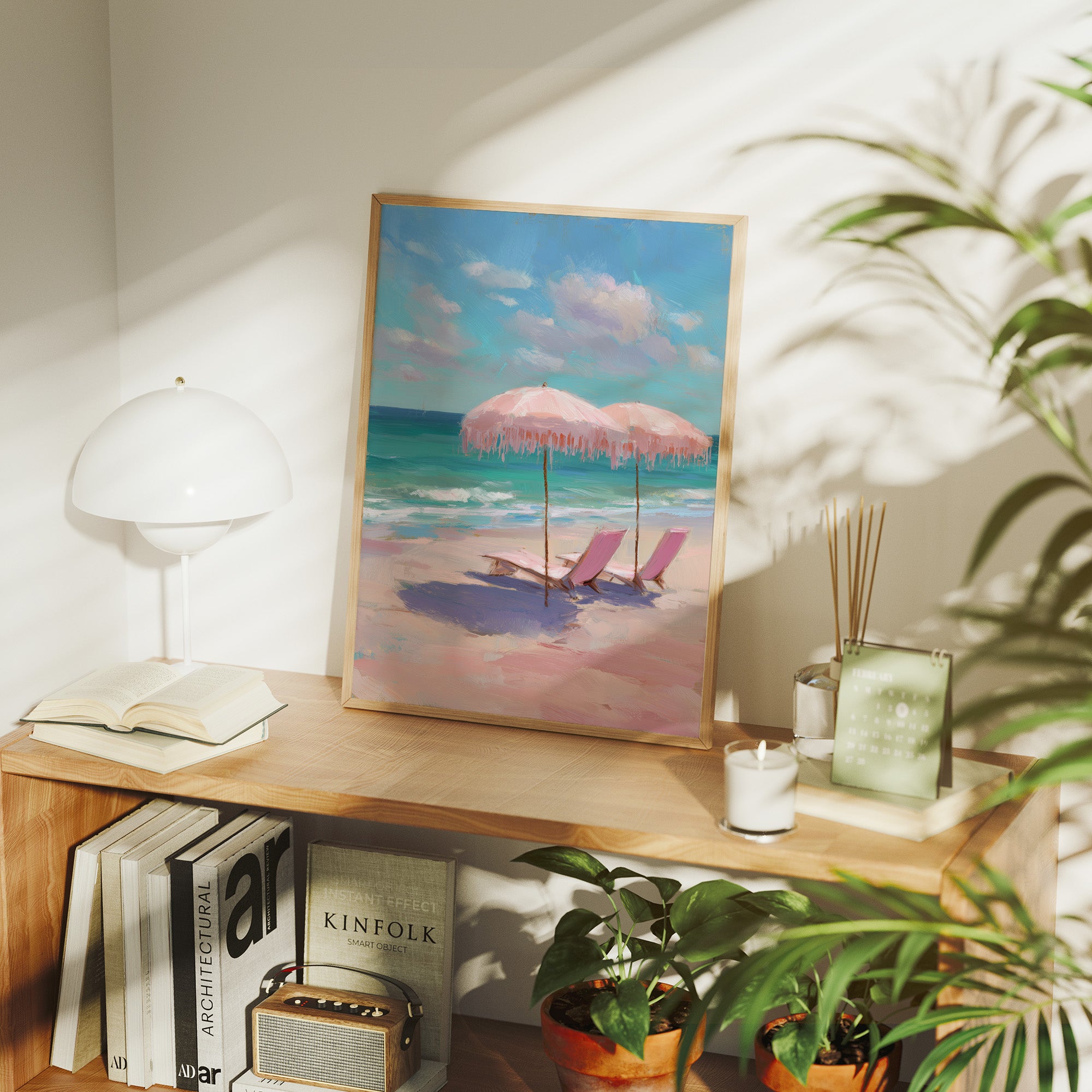 Blush Parasols Await Seaside Dreams