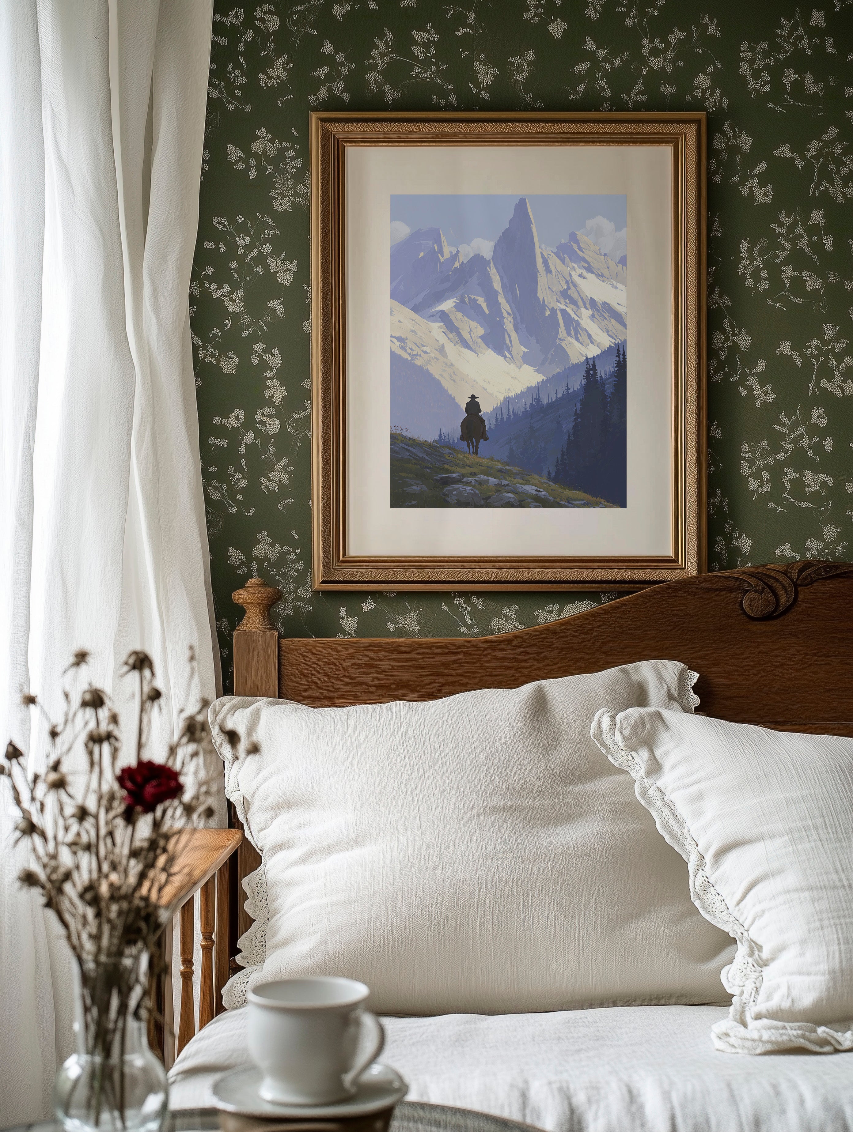 Solitary Wanderer Beneath Violet Peaks
