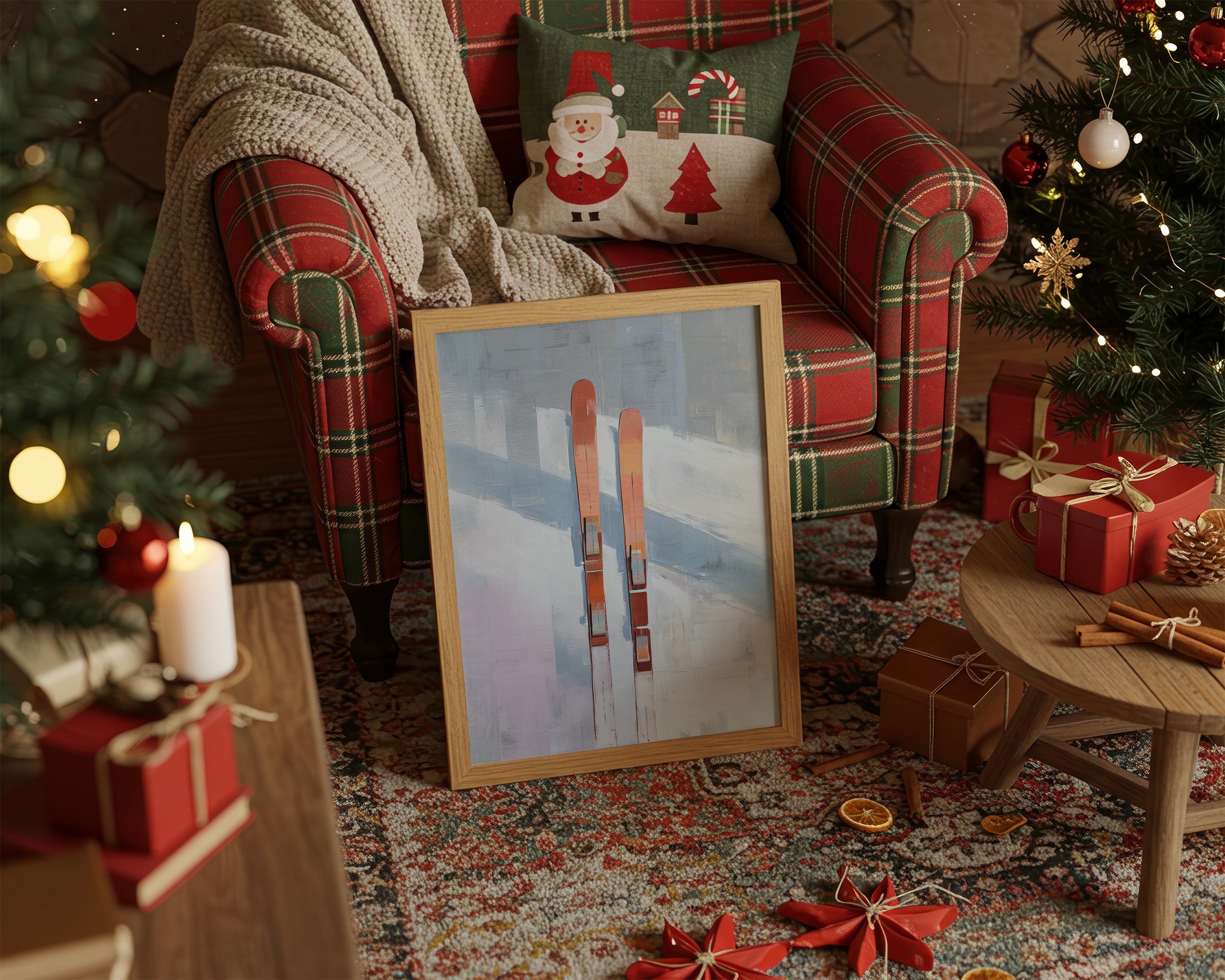 Alpine Duet: Copper Skis at Rest
