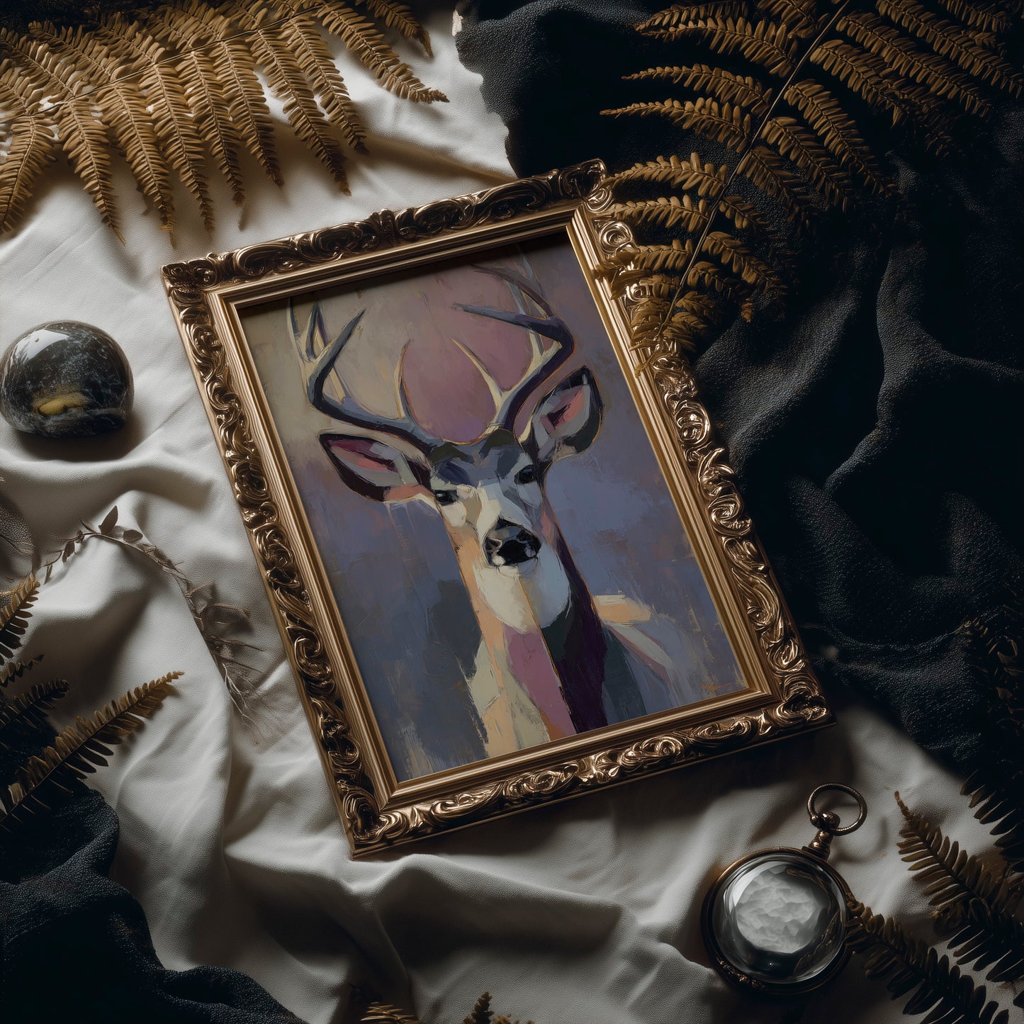 Majestic Gaze: Stag in Pastel Abstraction