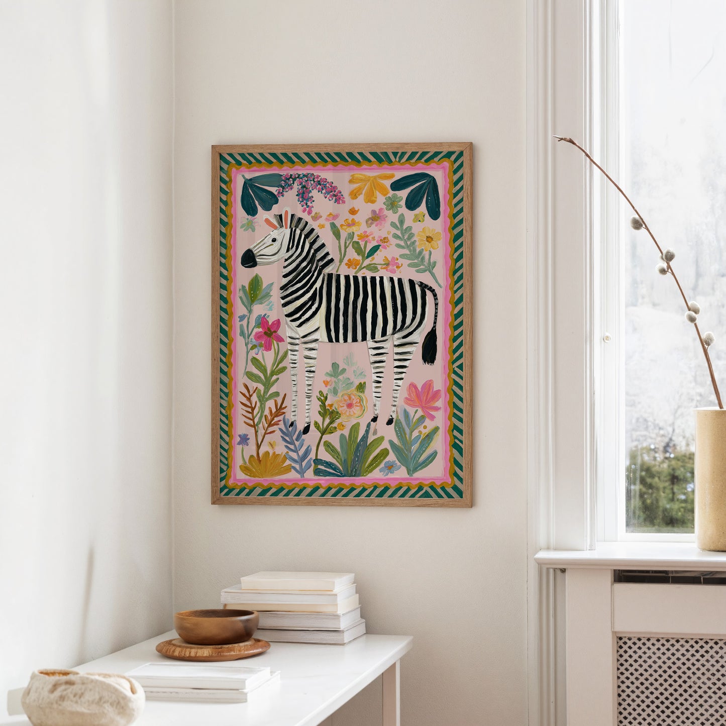 Whimsical Zebra in Floral Paradise