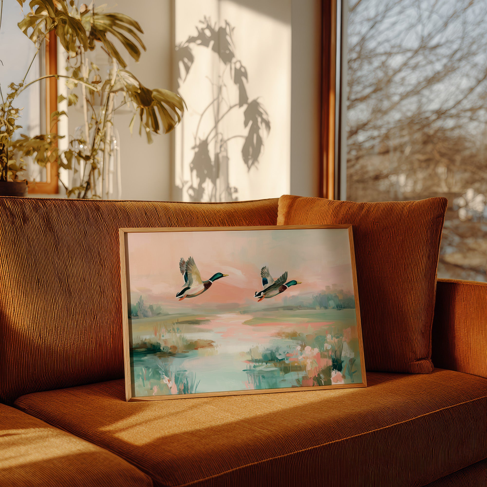 Mallards Glide Through Pastel Wetlands