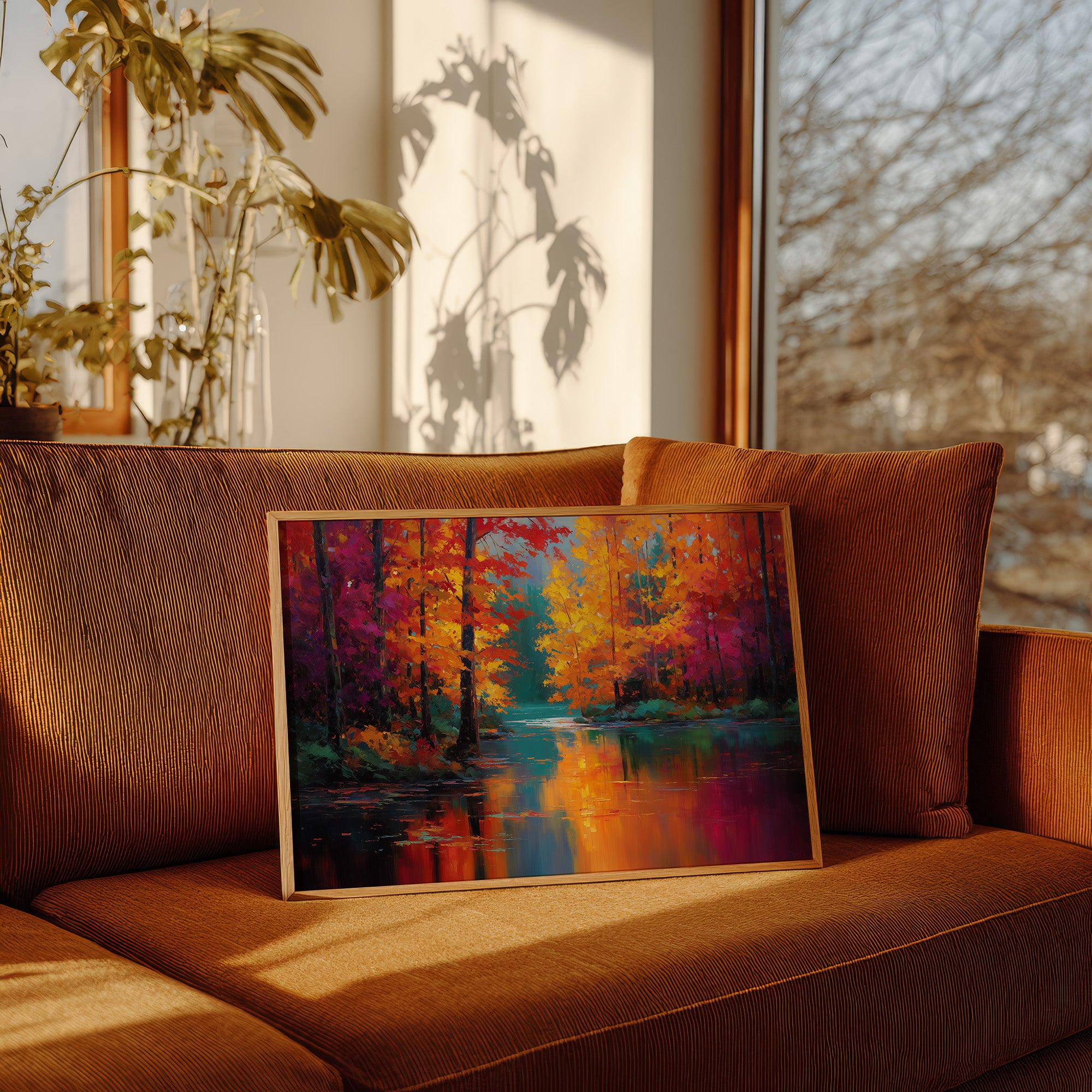 Crimson Symphony Along Tranquil Waters