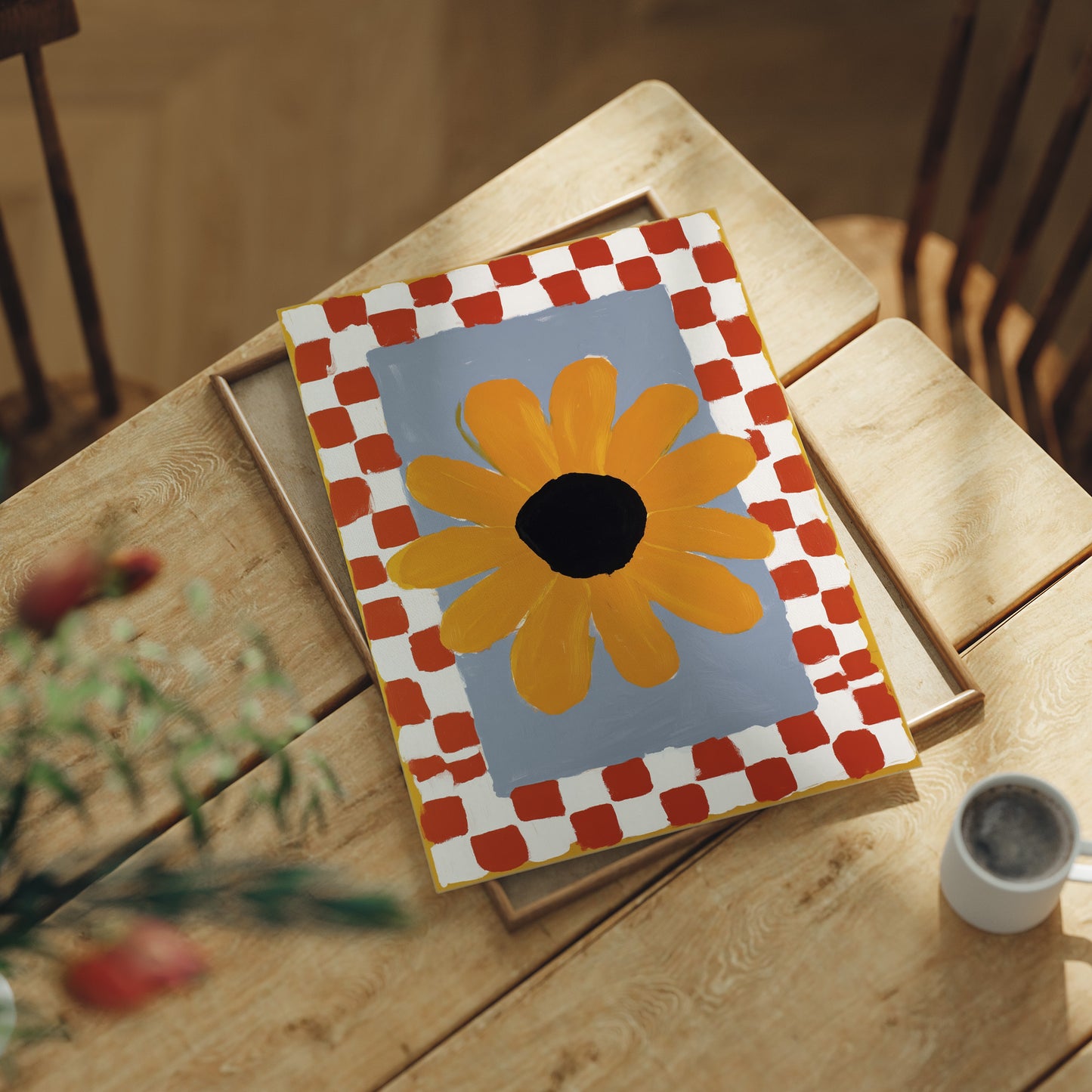 Checkered Borders Frame Golden Bloom