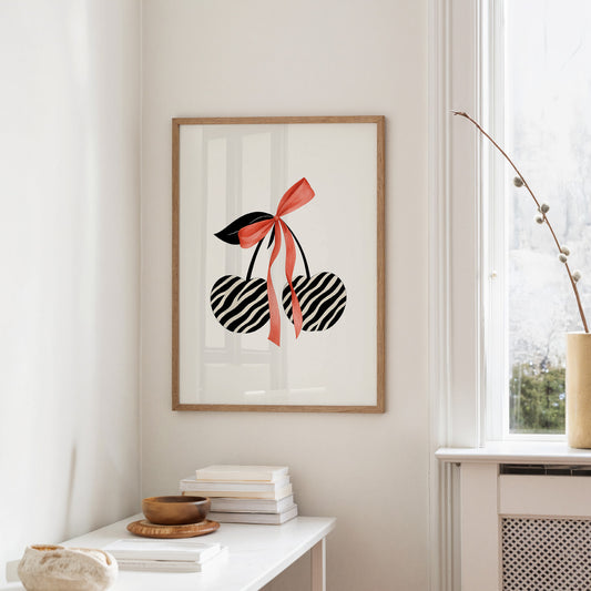 Zebra Cherries Tied With Coral Silk