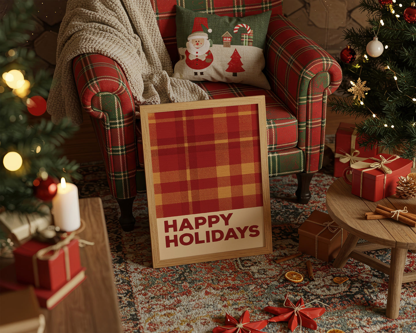 Plaid Comfort Meets Winter Light