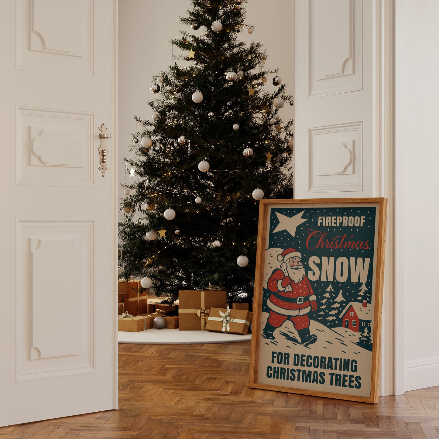 Vintage Holiday Through Snowy Pines