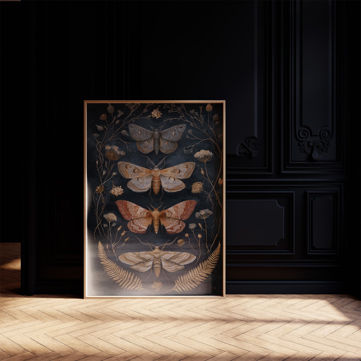 Midnight Moths Among Golden Stems