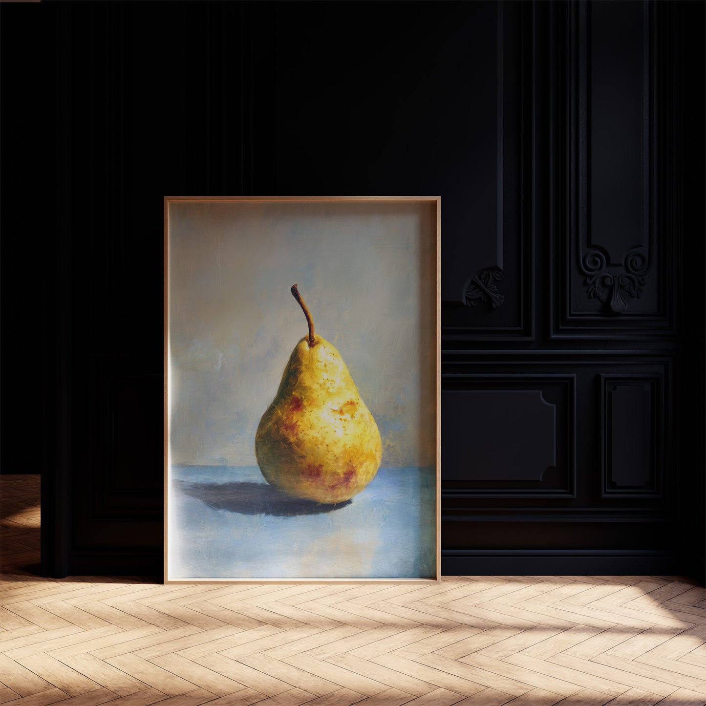 Golden Pear Against Midnight Walls
