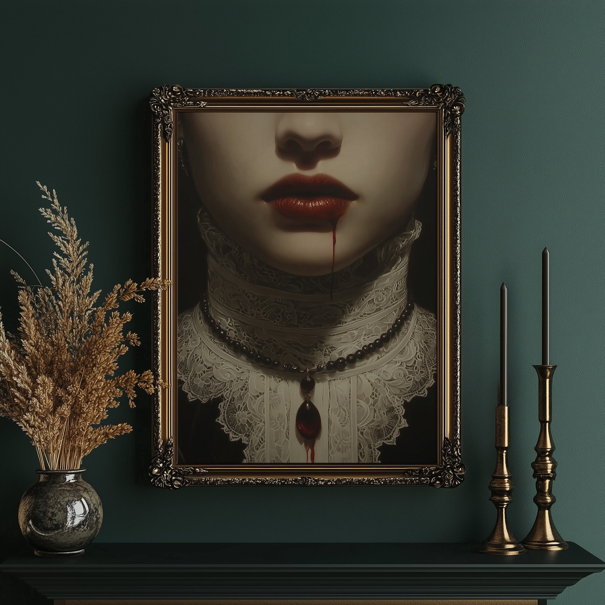 Crimson Secrets Behind Lace Collar
