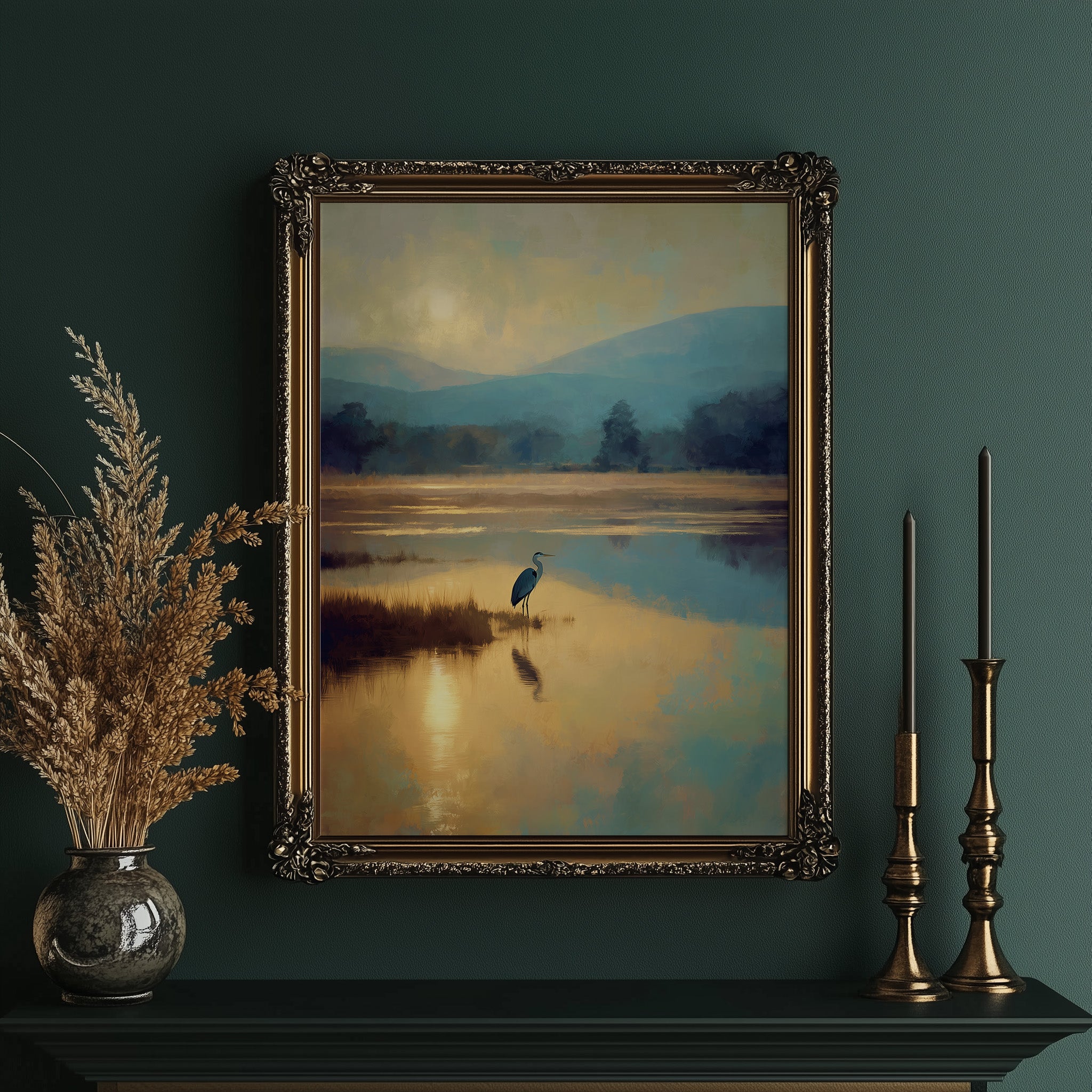 Heron's Dawn On Still Waters