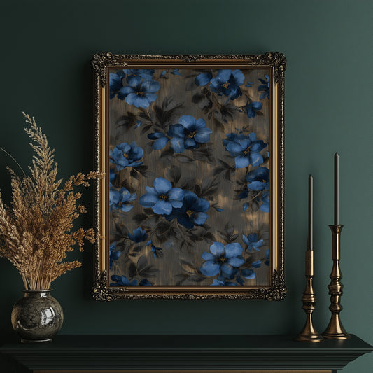 Midnight Blooms Against Golden Wood