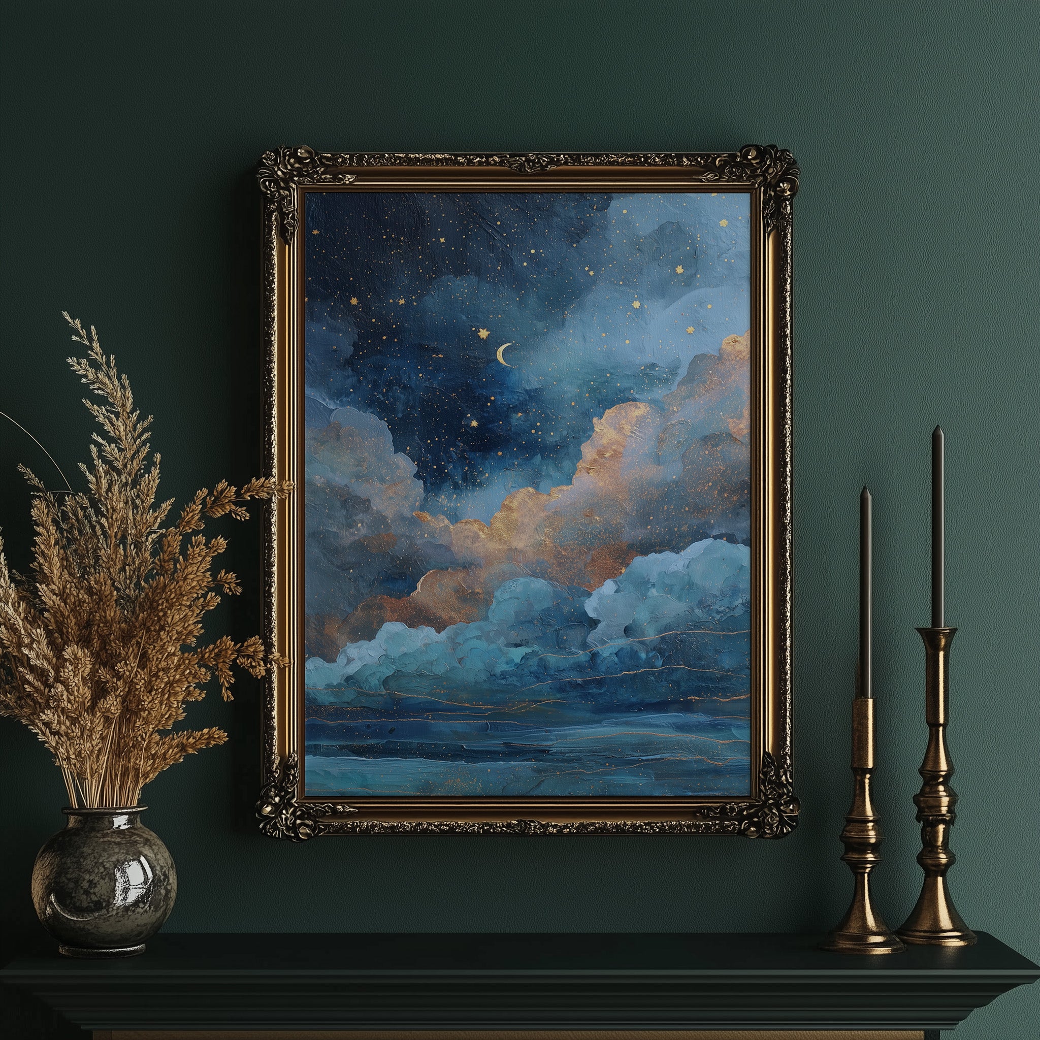 Midnight Oceans Meet Golden Clouds