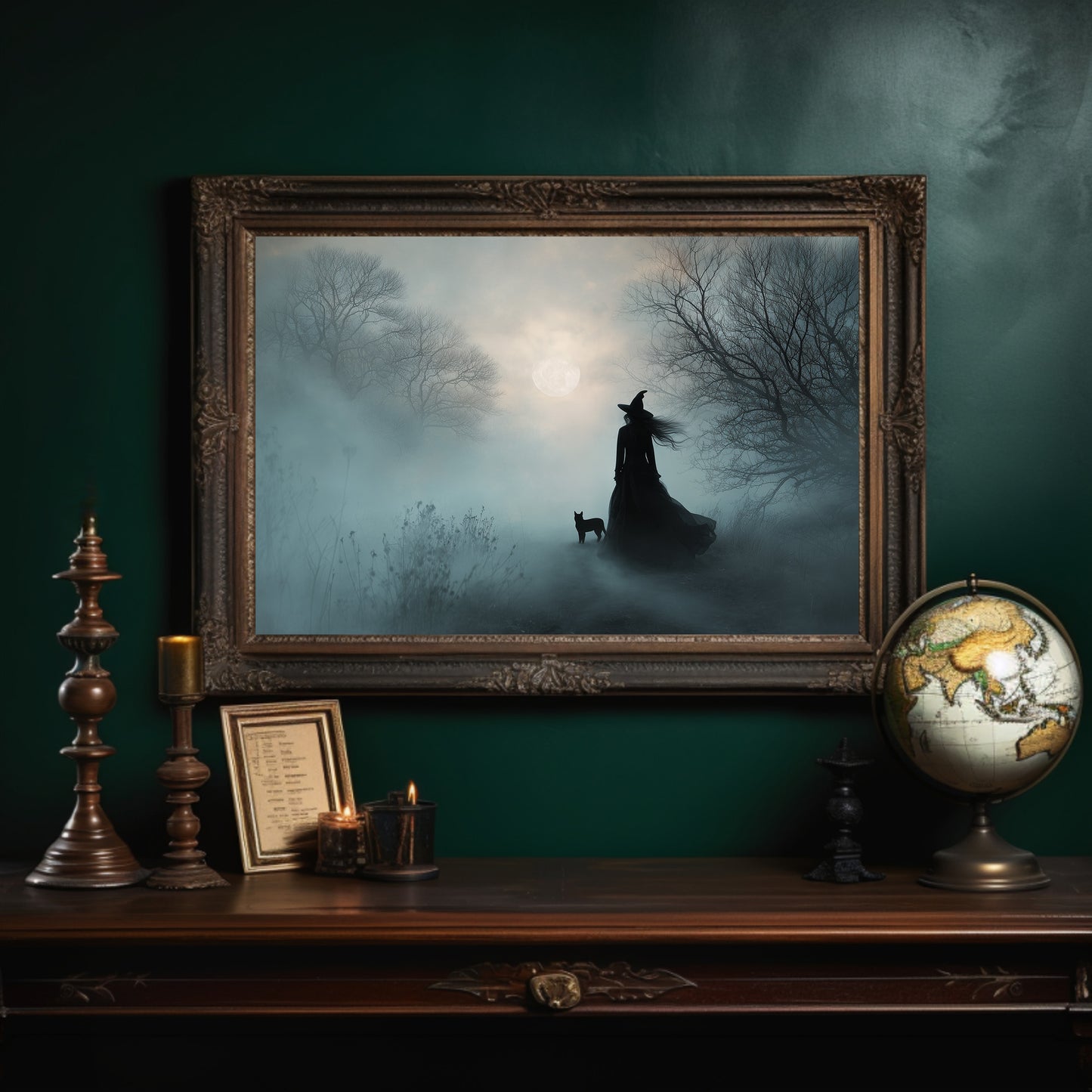 Fog Bound Witch Walks Midnight Path