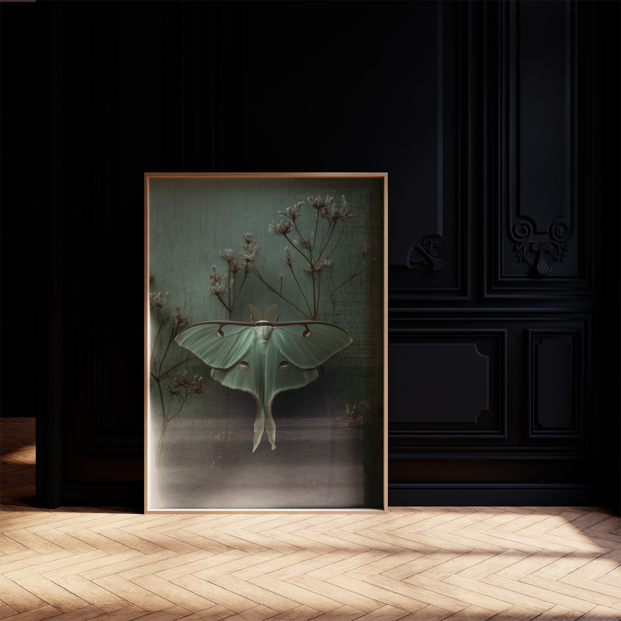 Lunar Moth Among Faded Stems