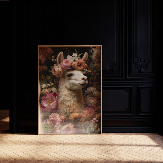 Crowned Llama In Floral Court