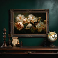 Moth Among Cream Peonies