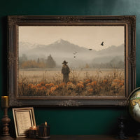 Autumn Field Watcher Stands Alone