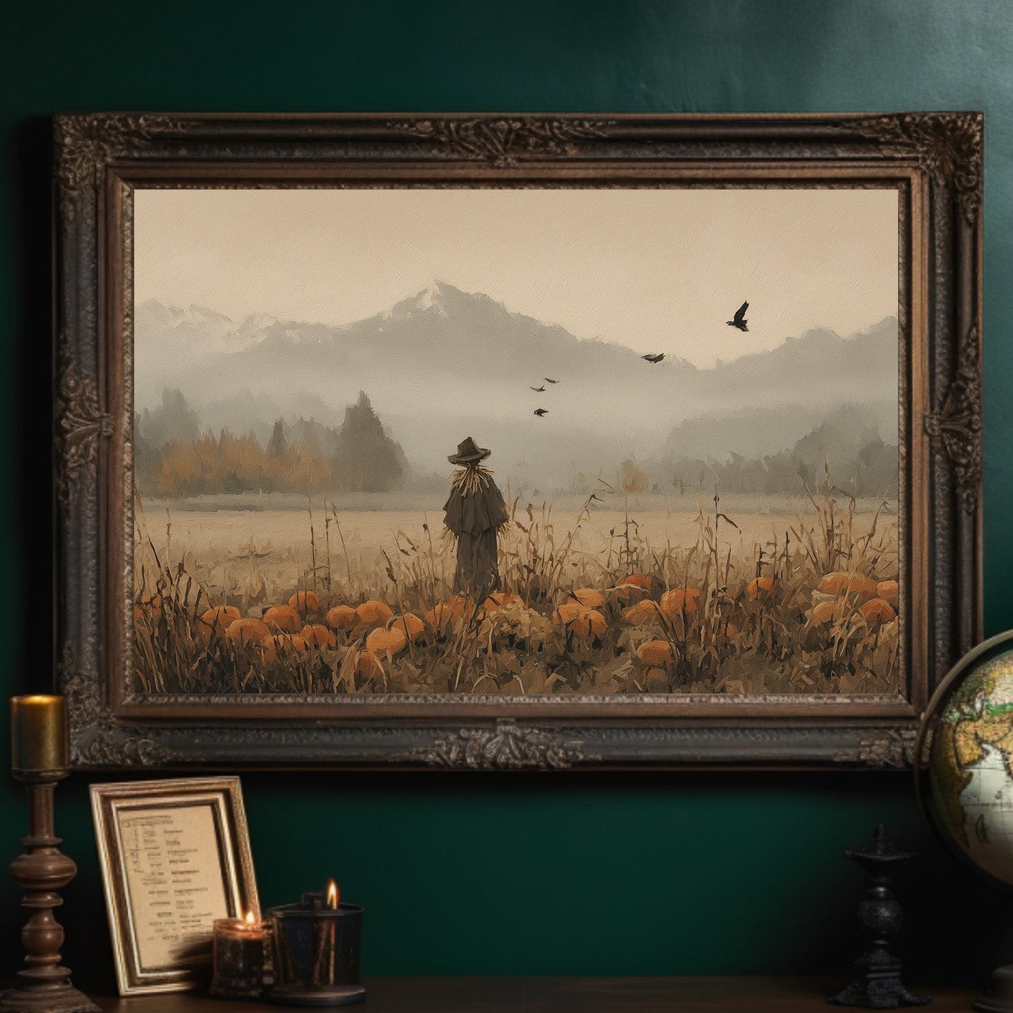 Autumn Field Watcher Stands Alone