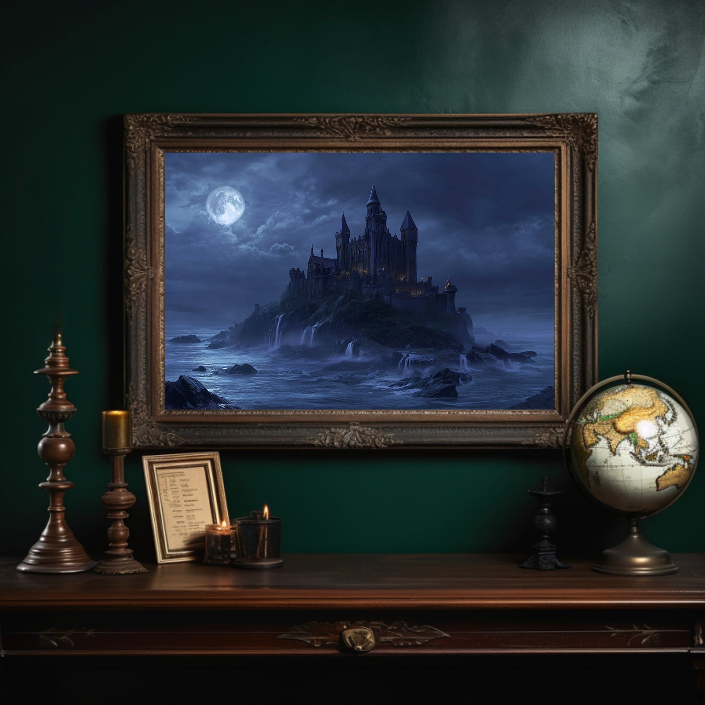 Moonlit Fortress Above Stormy Seas