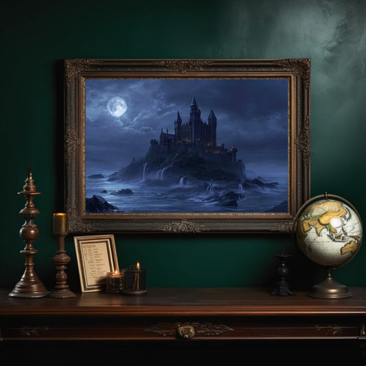 Moonlit Fortress Above Stormy Seas