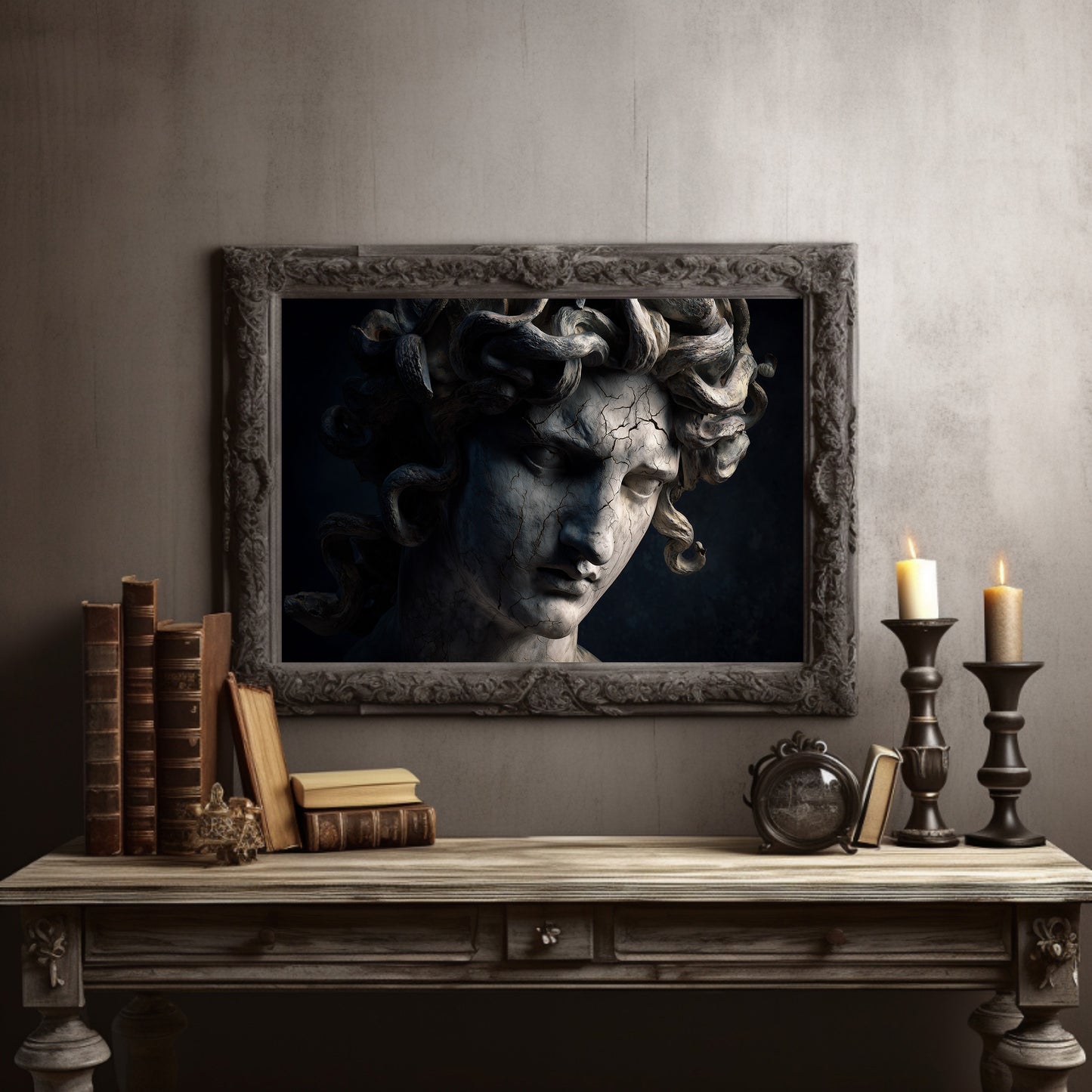 Ancient Faces Among Dusty Tomes