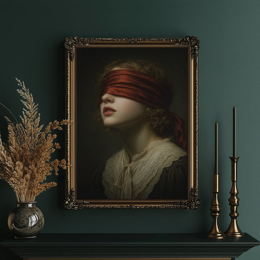 Crimson Blindfold Against Lace Collar