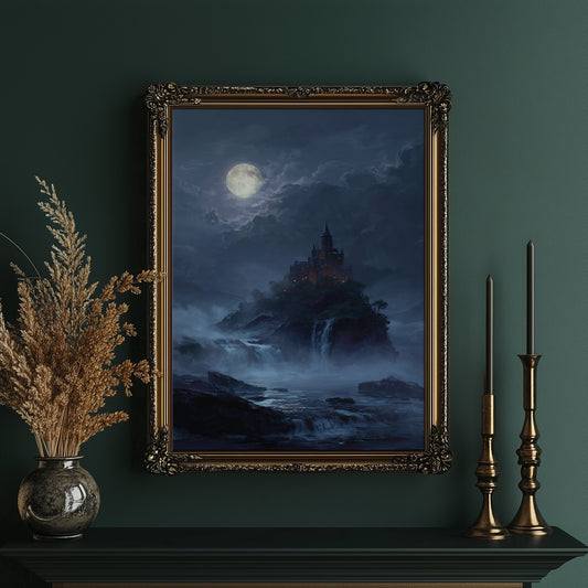 Castle Perched Above Midnight Tides