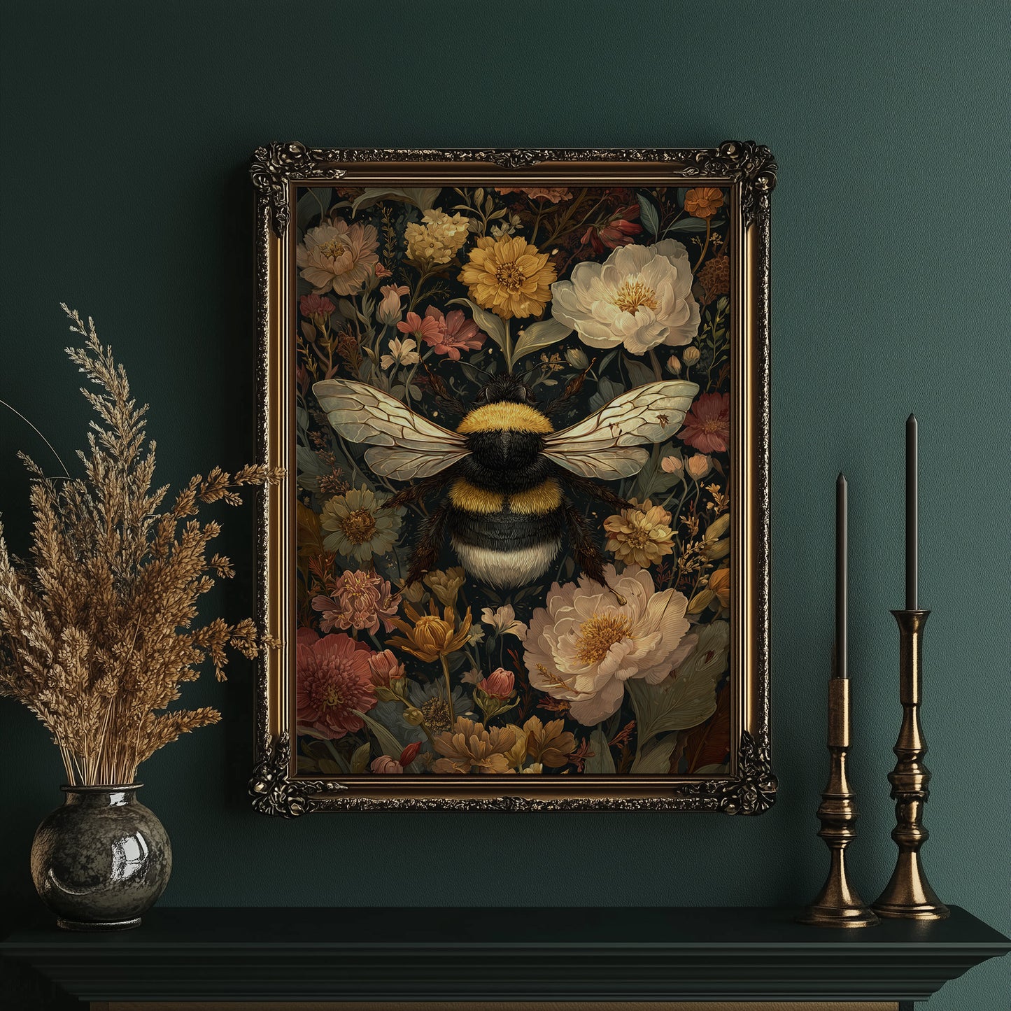 Bumblebee Among Vintage Blooms