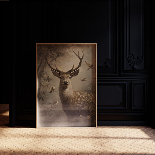 Noble Stag In Misty Forest