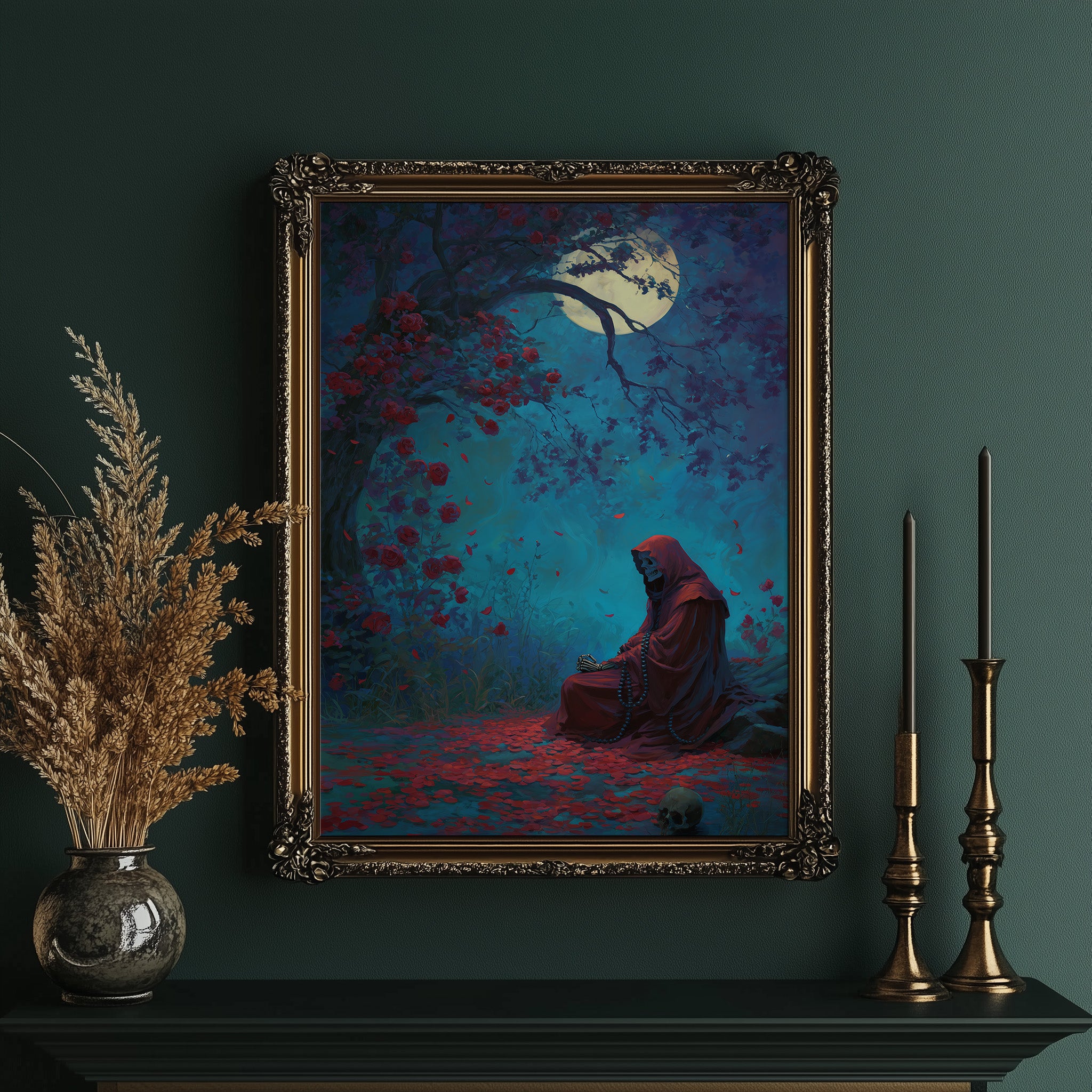 Midnight Prayer Under Crimson Blossoms