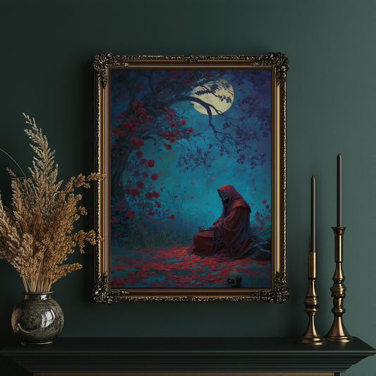 Midnight Prayer Under Crimson Blossoms