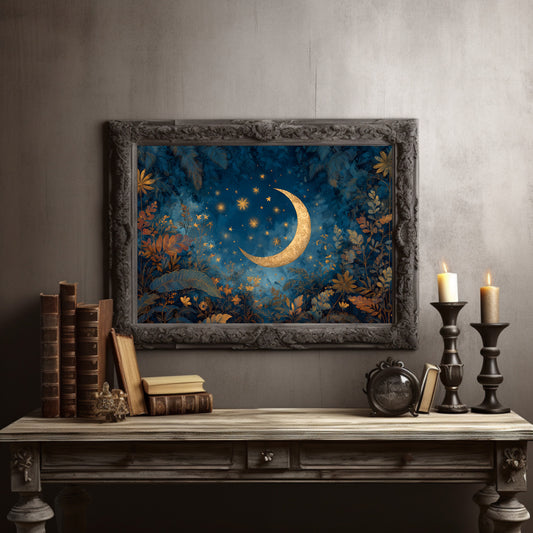 Golden Crescent Among Midnight Blooms