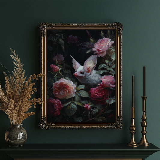 Pale Creature Among Blooming Roses