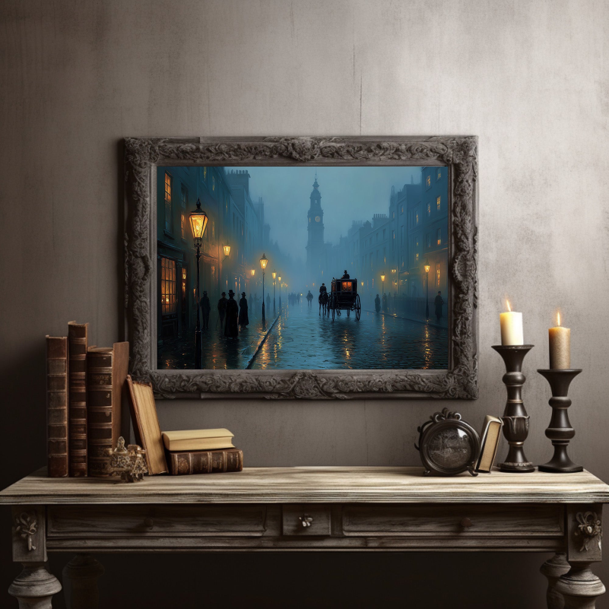 Lantern Mist On Cobblestone Passage