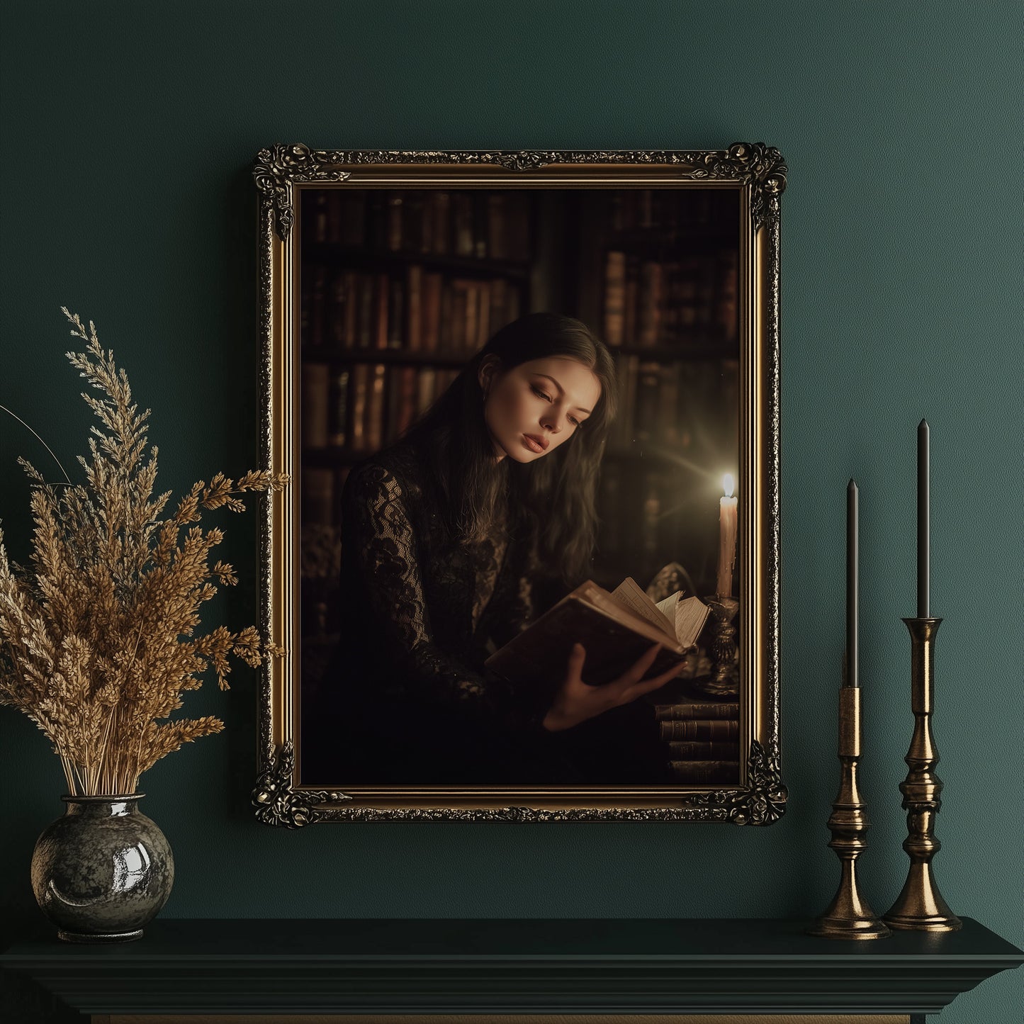 Candlelit Pages In Ancient Library