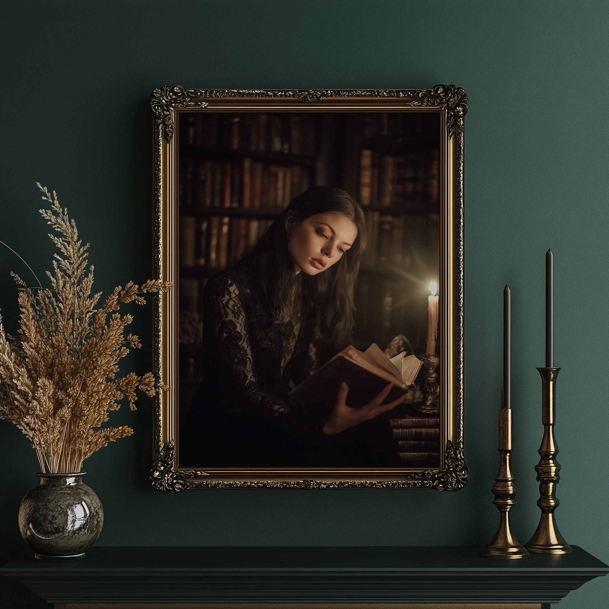 Candlelit Pages In Ancient Library