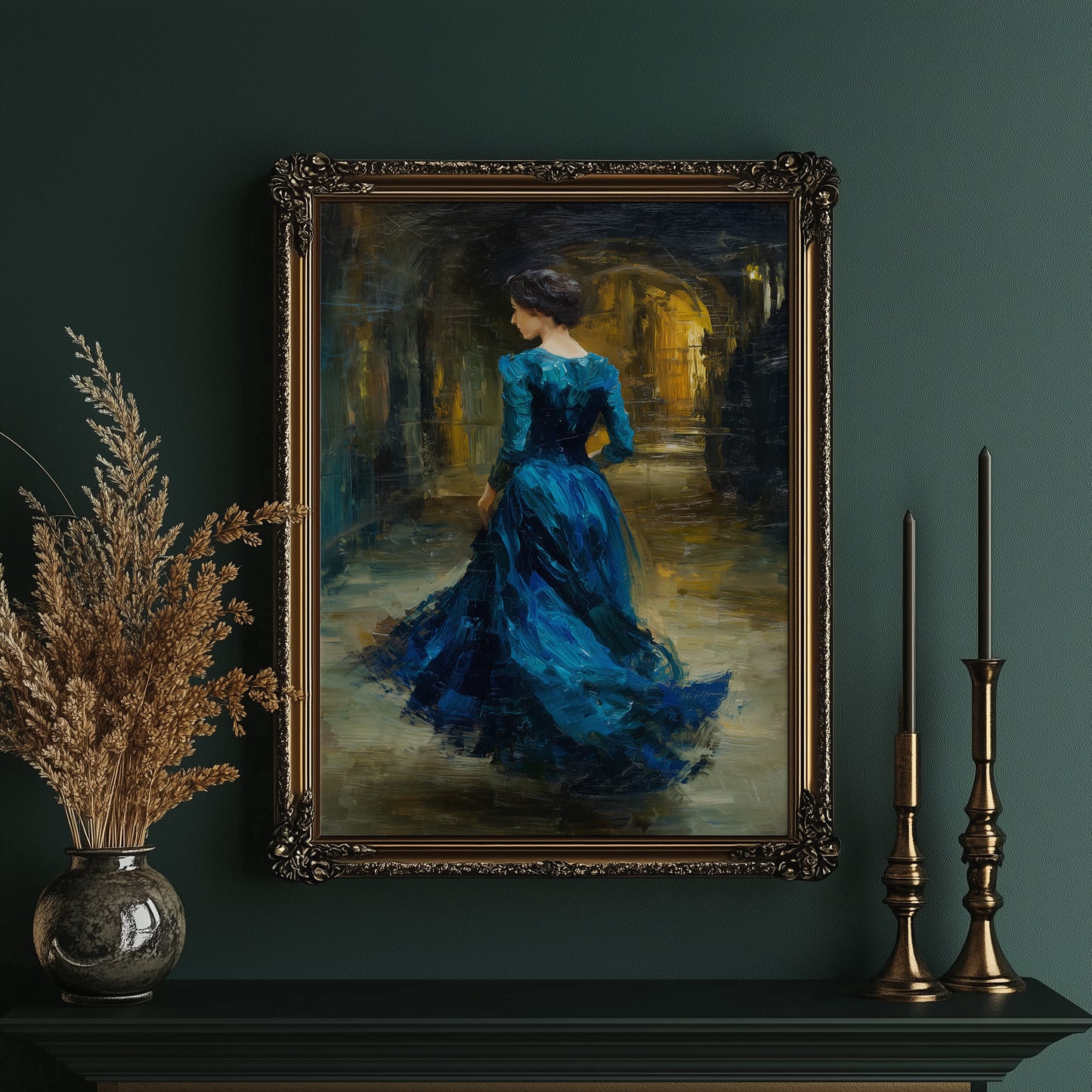 Sapphire Gown Toward Golden Passage