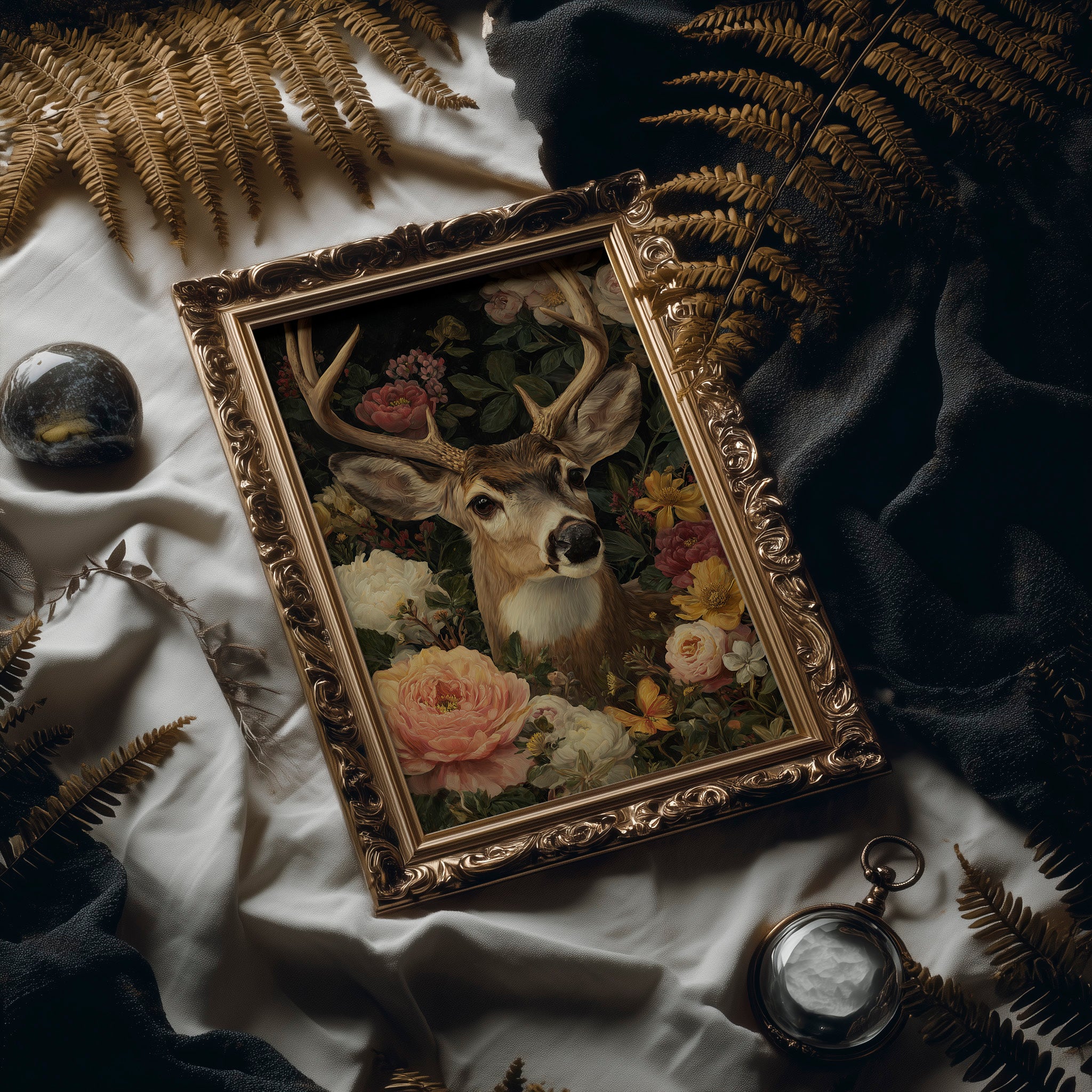 Noble Stag Among Blooming Peonies