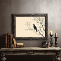 Raven Perches On Winter Branches