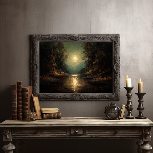 Moonlit River Between Ancient Trees