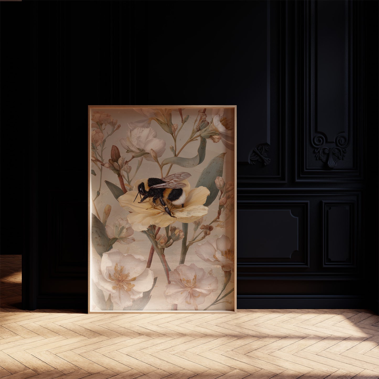 Bumblebee Rests On Pale Blooms