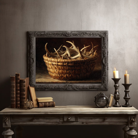 Antlers Gathered In Woven Basket