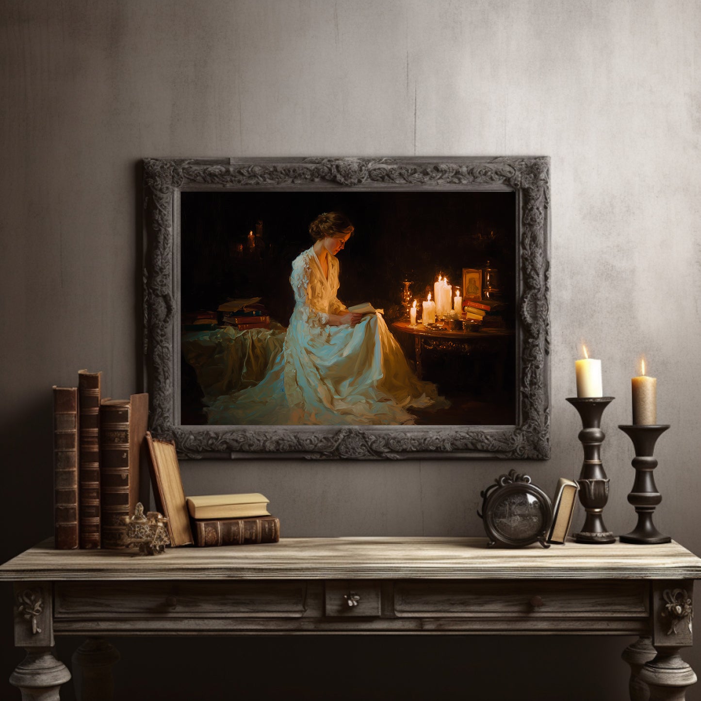 Reading By Candlelight's Gentle Glow